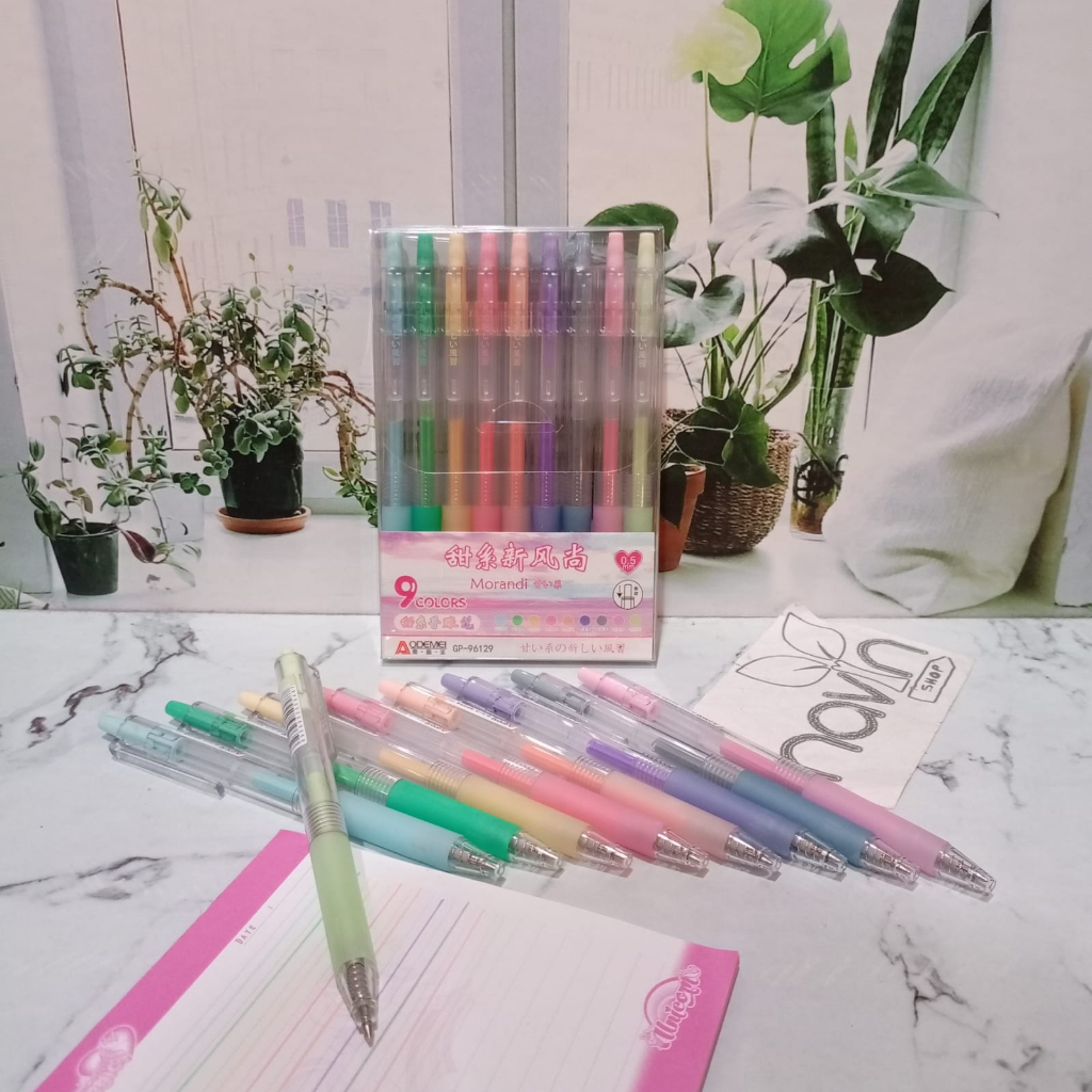 

9 warna PEN GEL WARNA WARNI CETEK KLIK PASTEL PENA