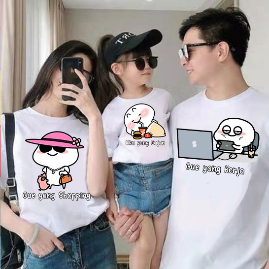 Kaos Couple Family/Keluarga Lucu KELUARGA PENTOL QUBY SHOPPING JAJAN KERJA