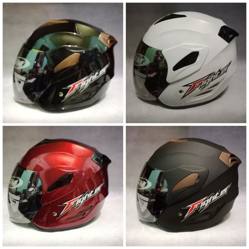 Helm GM Fighter Solid Original Kaca Pelangi Helm Half Face