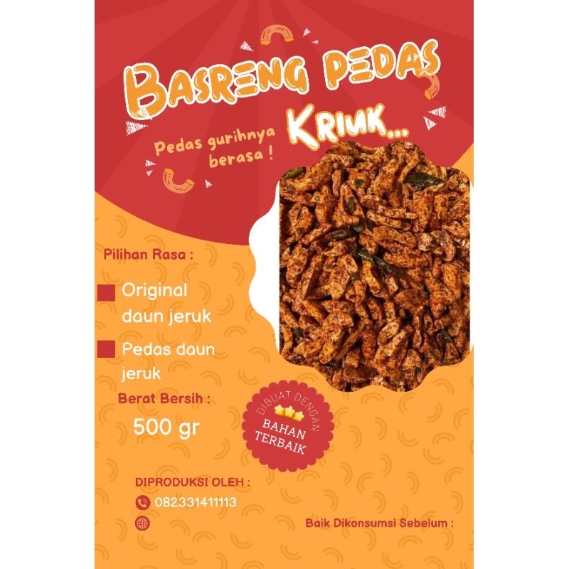

Basreng pedas daun jeruk renyah dan gurih kemasan 500gr