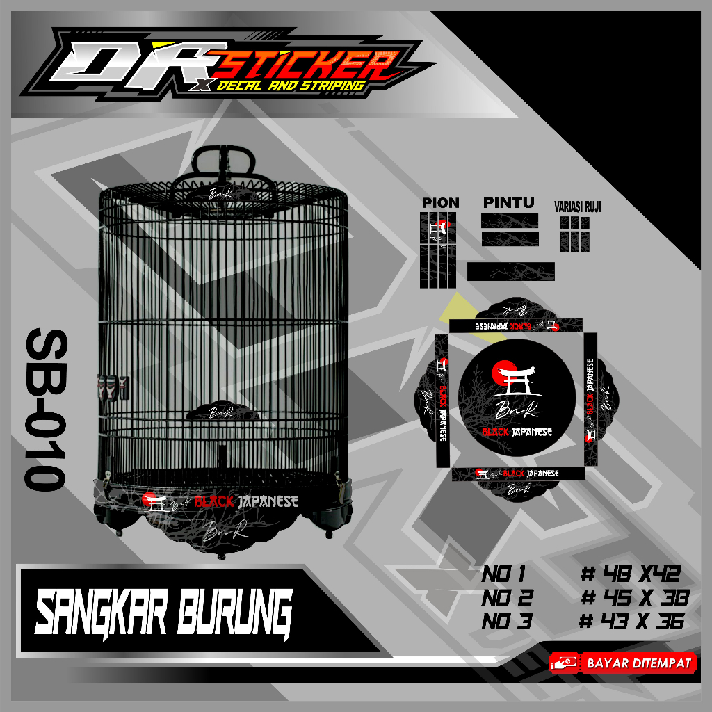 Terbaru Stiker Sangkar Murai Variasi Black Japanese Decal Kandang Burung Bulat Tebok