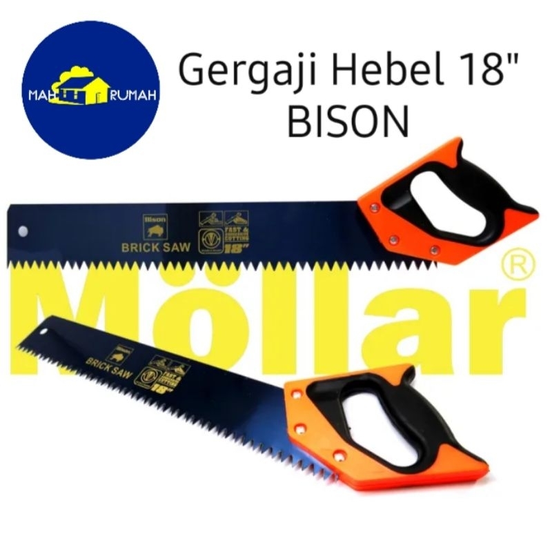 Gergaji HEBEL Bata Ringan Graji 18" 18 inch gagang Karet - BISON Premium