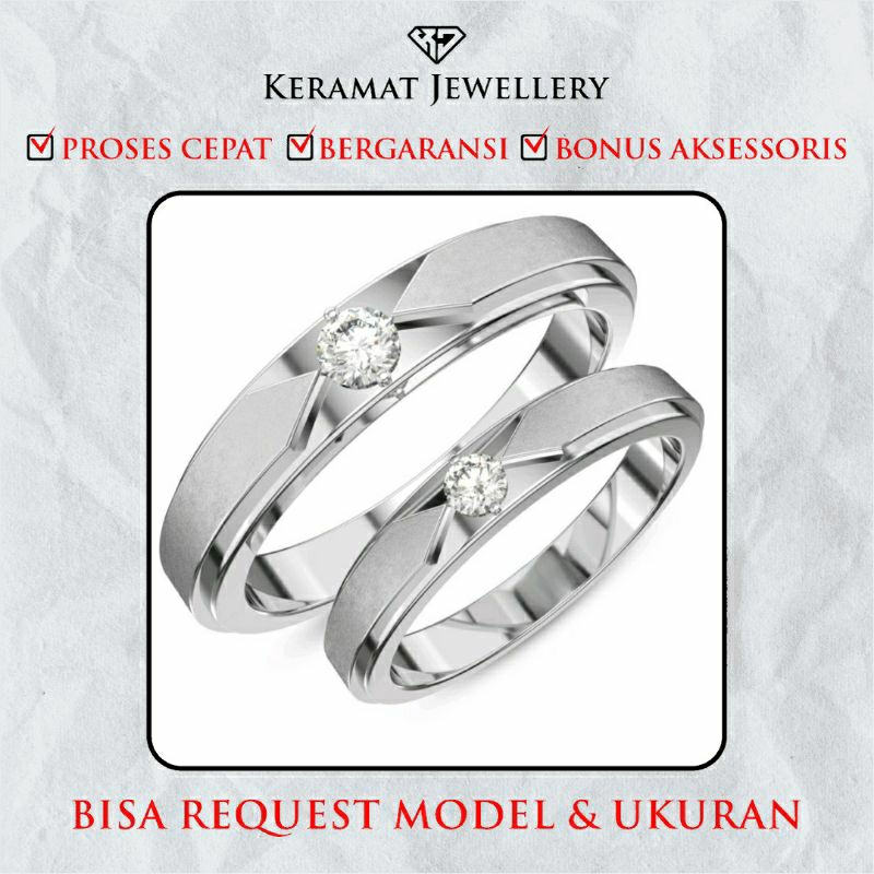 Cincin tunangan Perak Emas Putih Couple Tunangan Cincin Kawin Bersertifikat Keaslian Gratis Ukir Nam