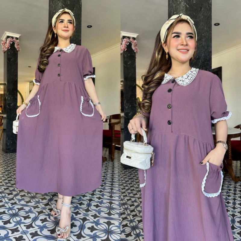 AMANDA DRESS DASTER CRINGKLE LD 110 MODEL TERBARU / DASTER CRINGKLE POLOS / DASTER JUMBO BUSUI FRIEN