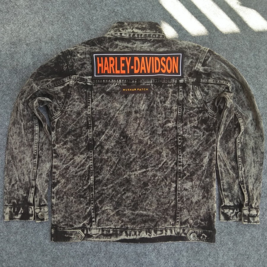 BACKPATCH / EMBLEM BORDIR JAHIT HARLEY MOTOR DAVIDSON TULISAN ORANGE UKURAN BESAR