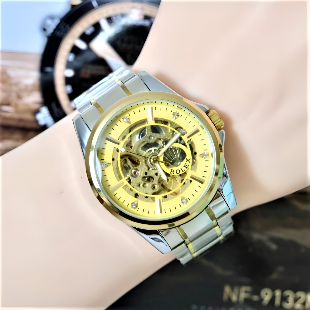 JAM TANGAN PRIA OTOMATIS ROLEX AUTOMATIC SKELTON CASUAL SBG-021 + BOX EKSLUSIVE