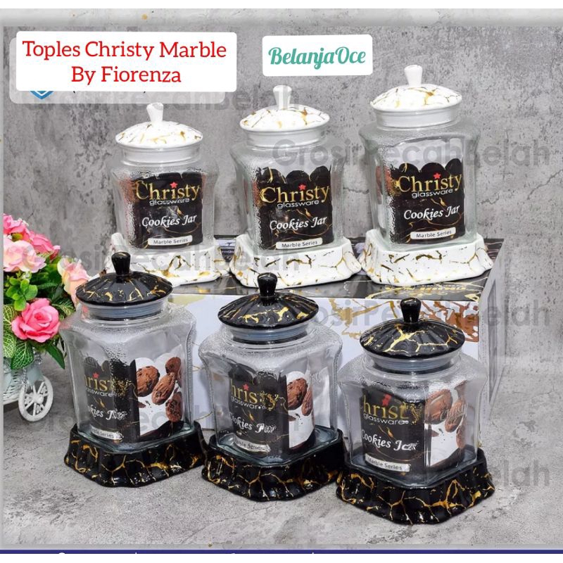 Toples Kaca Christy Keramik FIORENZA Set 3 Pcs / Toples Kue Kering