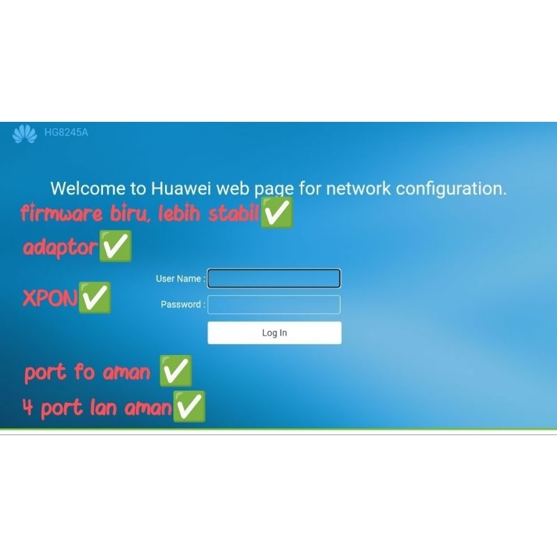 huawei hg8245a HG8245A  5A 5H biru +adaptor. Request . XPON gpon dan epon