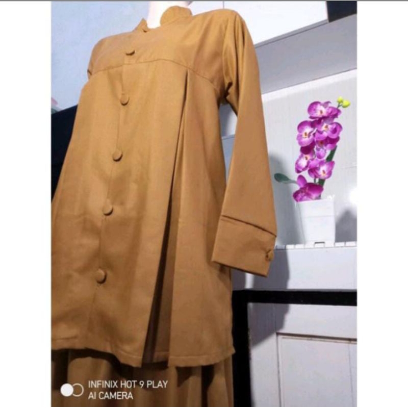 Seragam Pemda PNS Ibu Hamil Toyobo Khaki Setelan Adem Bumil