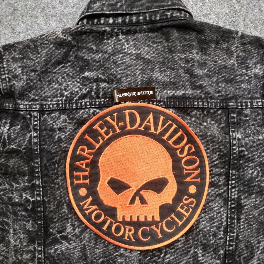 BACKPATCH / EMBLEM BORDIR JAHIT UKURAN BESAR HARLEY MOTOR DAVIDSON SKULL ORANGE LOGO