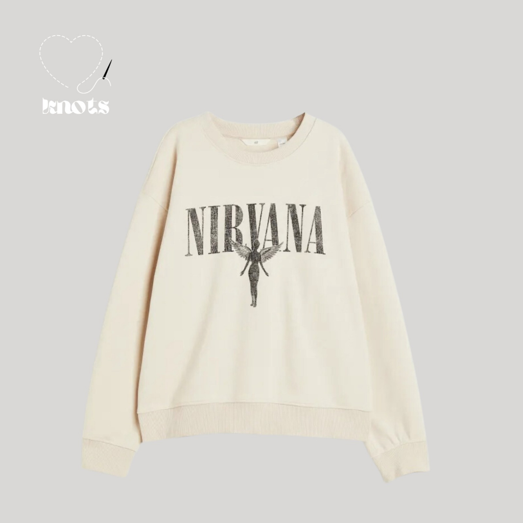 Nirvana Cream Black Crewneck Sweatshirt - HM