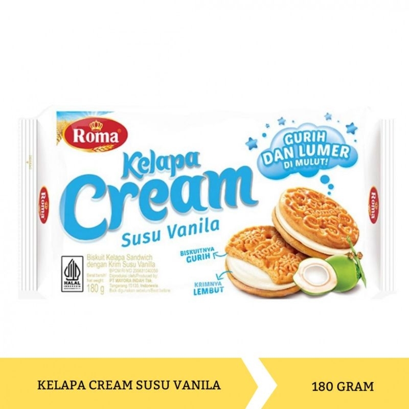 roma kelapa cream susu vanilla 180 gr / Biskuit Roma Kelapa Susu Vanilla