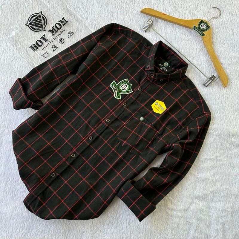 kemeja flanel hitam garis 1 merah kemeja flanel pria dan wanita