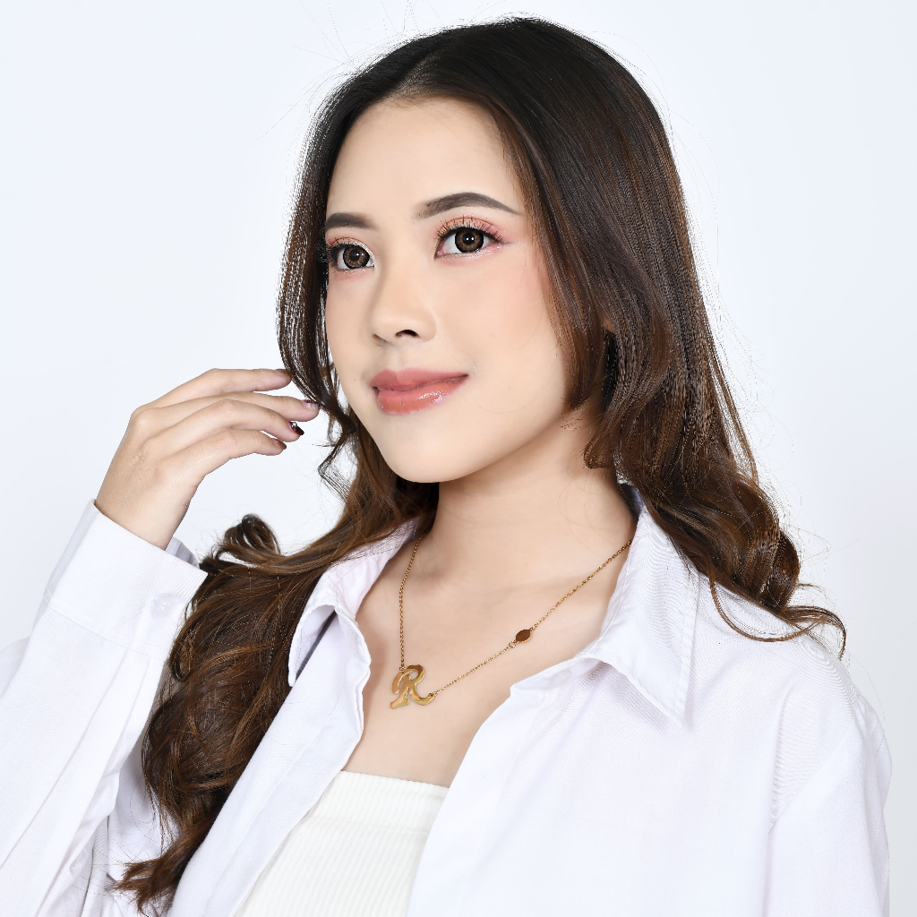HURUF R KALUNG PREMIUM INISIAL HURUF LATIN TITANIUM LAPIS EMAS 18K FREE BOX CANTIK