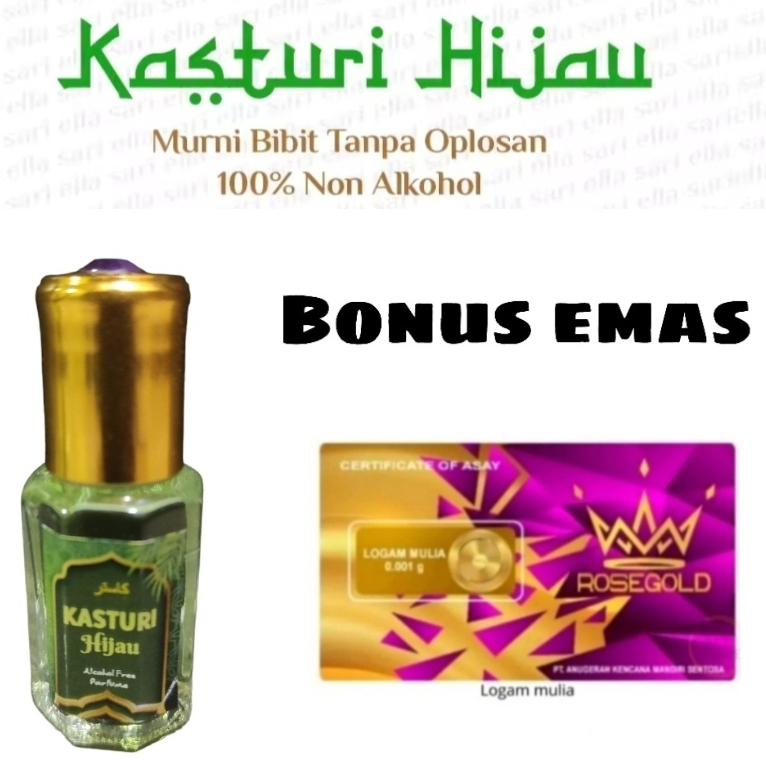 PARFUM KASTURI HIJAU ROLL ON 6ML NON ALKOHOL BONUS EMAS