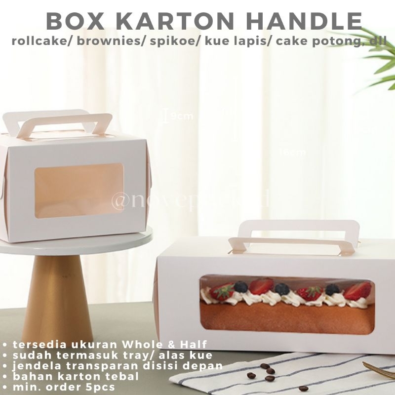 (5 PCS) BOX KUE PUTIH HANDLE/BOX KUE KARTON PUTIH HANDLE/BOX ROLLCAKE PUTIH HANDLE/BOX ROLLCAKE KART
