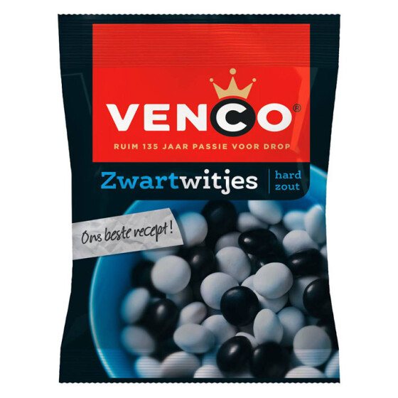 

Permen Venco Zwart Witjes Hard Zout Black and White Licorice 225 Gram