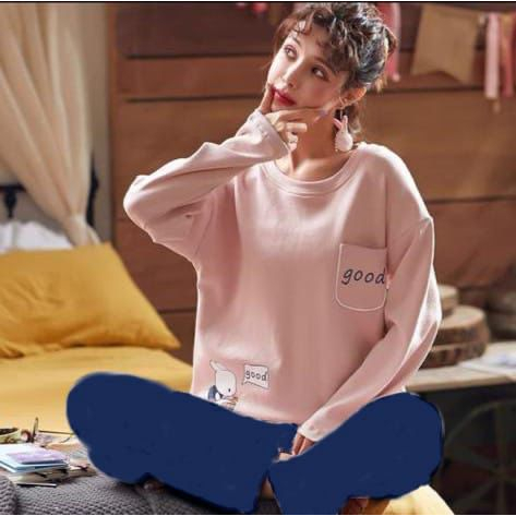 NF Baju tidur kaos import korean style / Setelan Piyama lengan panjang