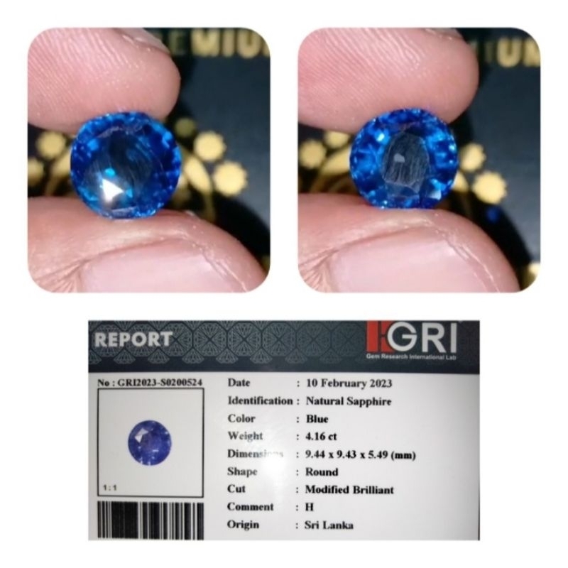 Natural Blue Sapphire 4carat Srilanka Memo GRI Lab