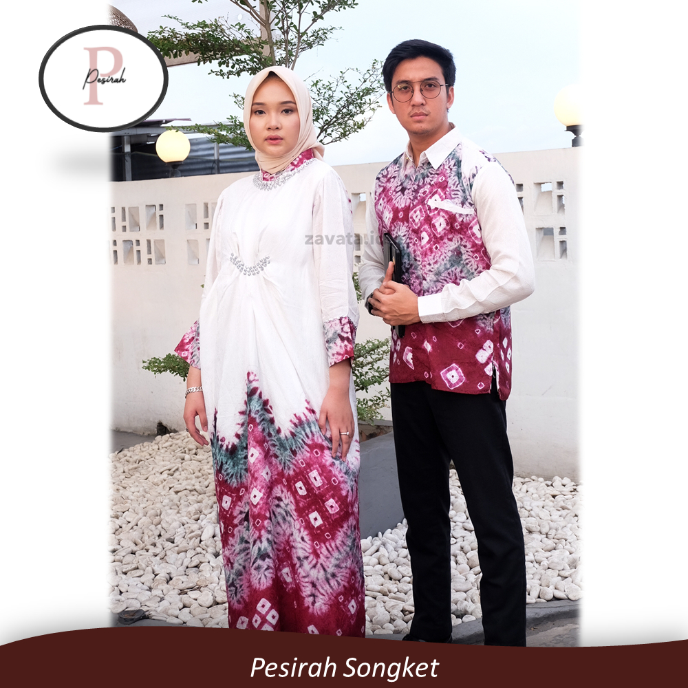 COUPLE SETELAN BATIK SONGKET JUMPUTAN PALEMBANG ASLI - KAFTAN GAMIS MERAH PUTIH