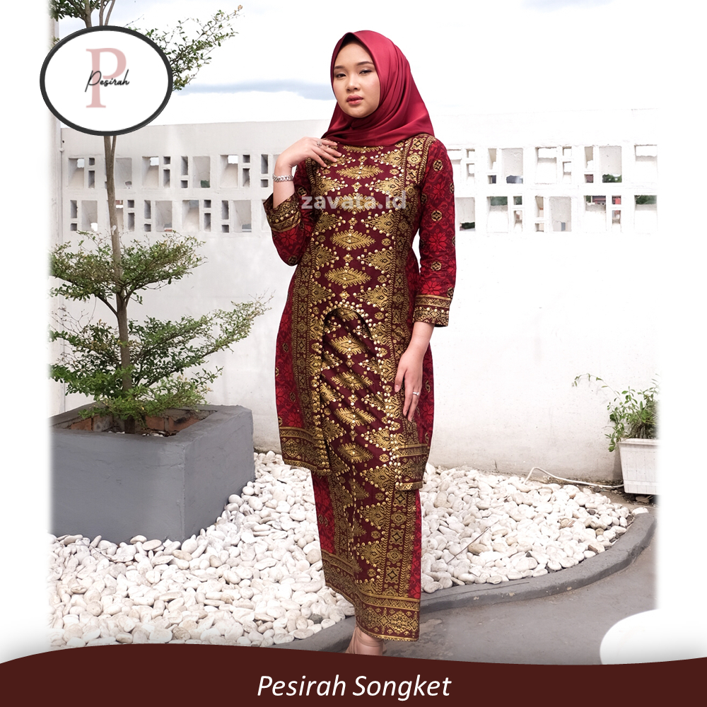 COUPLE SETELAN BATIK SONGKET JUMPUTAN PALEMBANG ASLI - MAROON GOLD