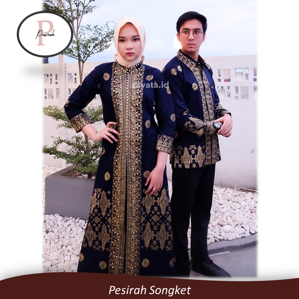 COUPLE SETELAN BATIK SONGKET JUMPUTAN PALEMBANG ASLI - NAVY BLUE GAMIS