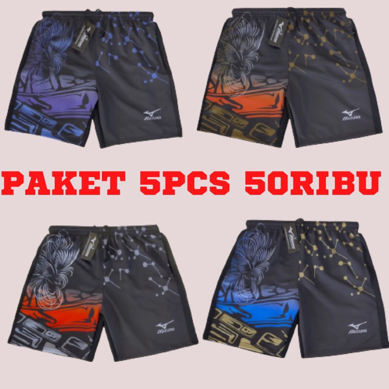 Paket 5pcs Kolor Pria Dewasa Mizuno Murah Tebal Celana Pendek Olahraga Distro Sport Sporty Voly Voli