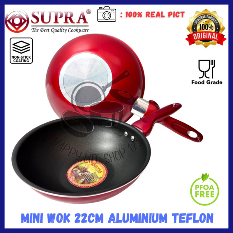 Wajan Aluminium Teflon Penggorengan Supra / SUPRA Mini Wok Aluminium Teflon 22cm-24cm