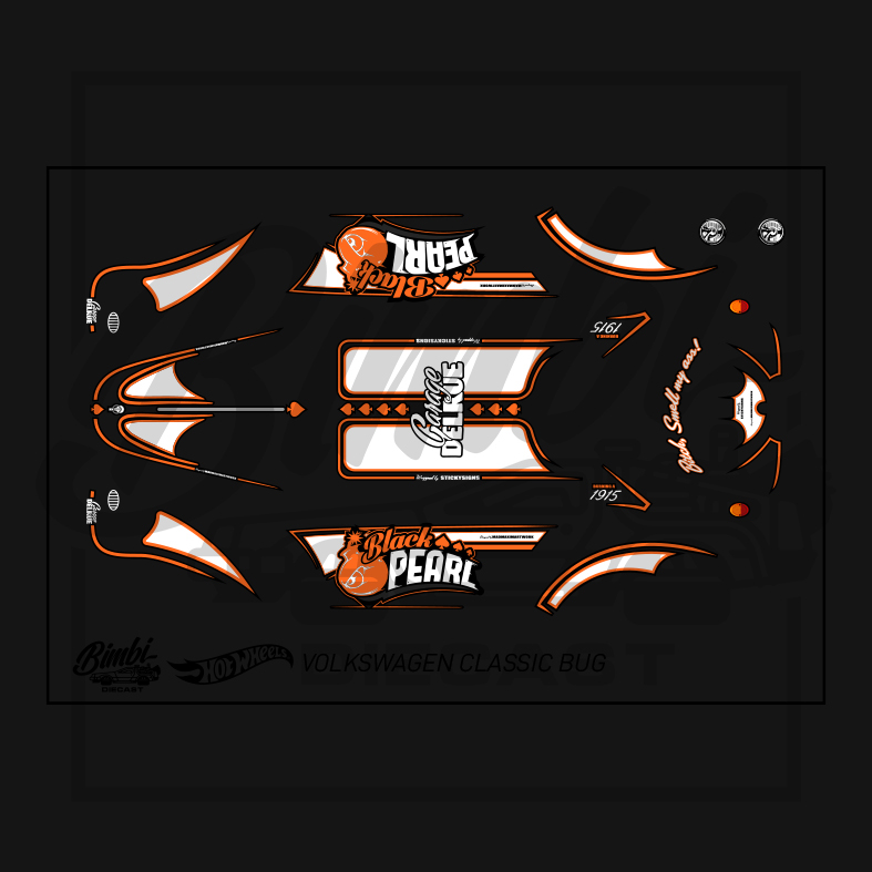 Decal Hotwheels Volkswagen VW Classic Bug Black Pearl White Toner