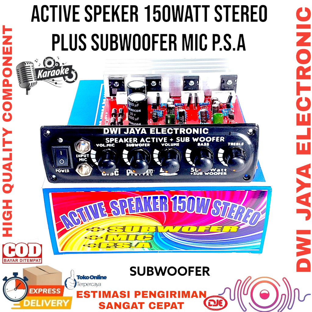 Power Speaker Active  STEREO 150WATT SUBWOOFER Plus 2 MIC