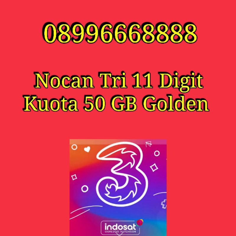 Nomor Cantik Nocan 11 Digit Kuartet 8 Kartu Perdana Tri Three 4G LTE Kuota 50GB