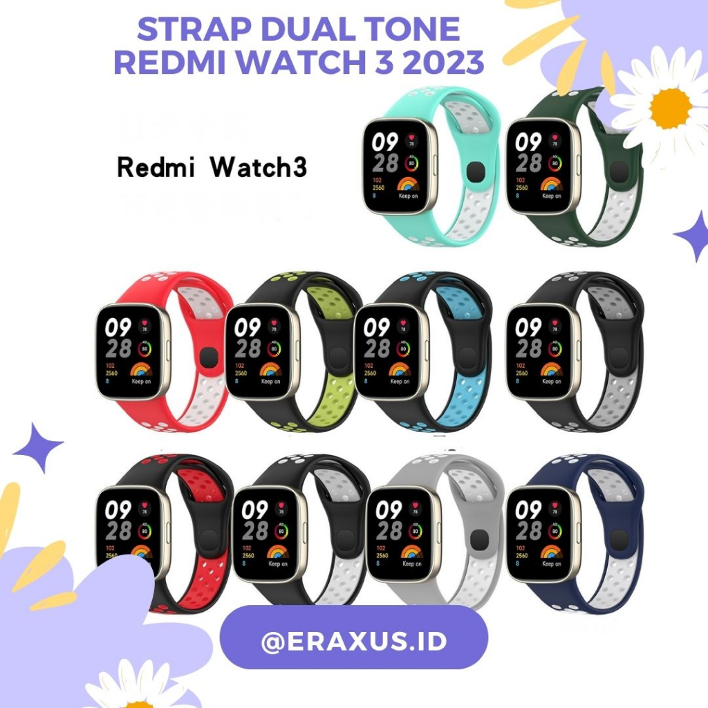 Eraxus Strap Redmi Watch 3 2023 Dual Tone Replacement Watch Strap Sport Rubber Silicone Mi Watch 3