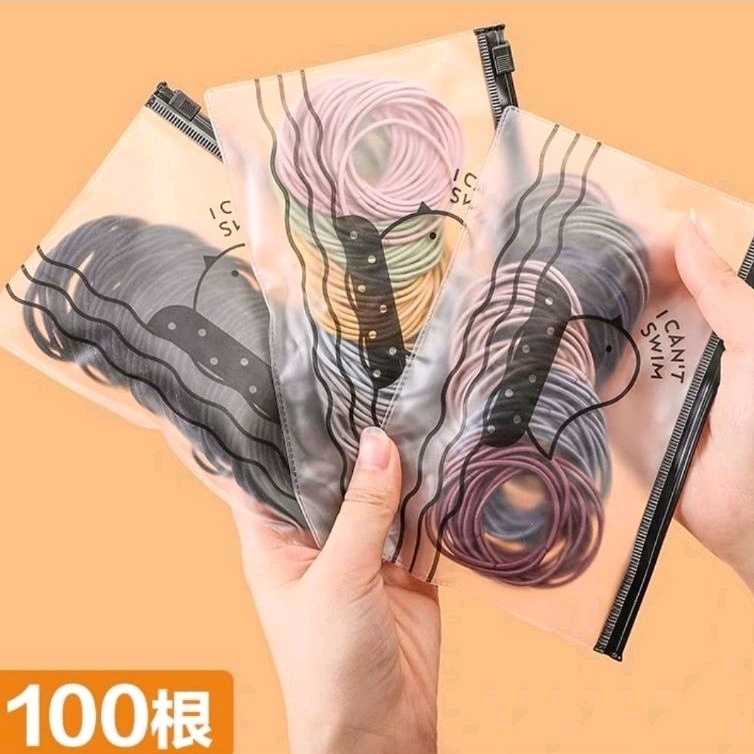 [ COD ] 100Pcs IKAT RAMBUT KOREA POLOS + POUCH  / KARET RAMBUT MURAH / KARET GELANG 100 pcs