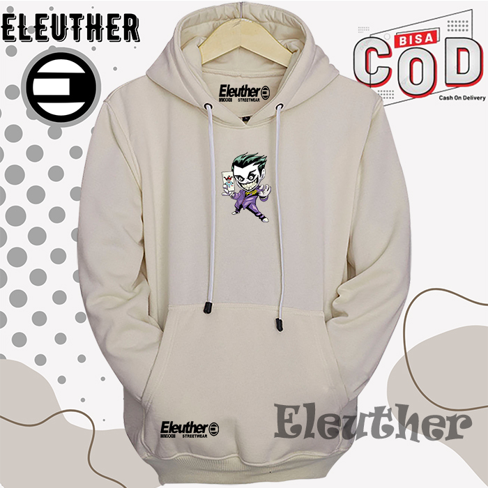 Sweater Hoodie Premium Pria Distro Eleuther Sablon Joker Warna Cream Original Tebal Size M L XL XXL 