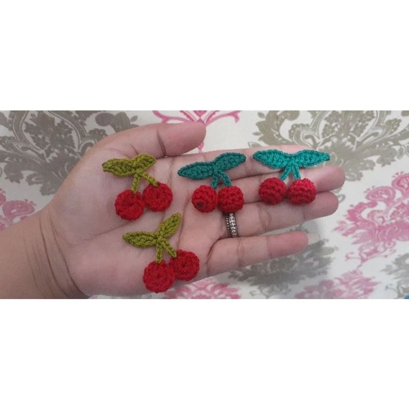 Aplikasi Rajut Cherry Mini 2D & 3D / Rajut Ceri/ Crochet Applique