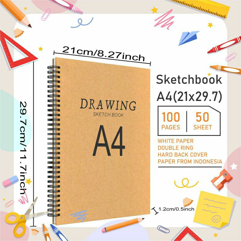 [READY] Sketchbook A4 A5 A6 Aesthetic Buku Gambar Sketsa Jilid Spiral Sketchbook 50Lembar/100Halaman