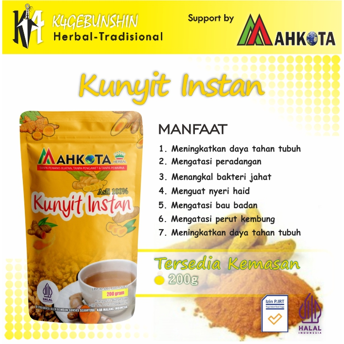 

Kunyit Bubuk Grade A+ Murni Tanpa Gula dan Instan Mahkota Original 100%