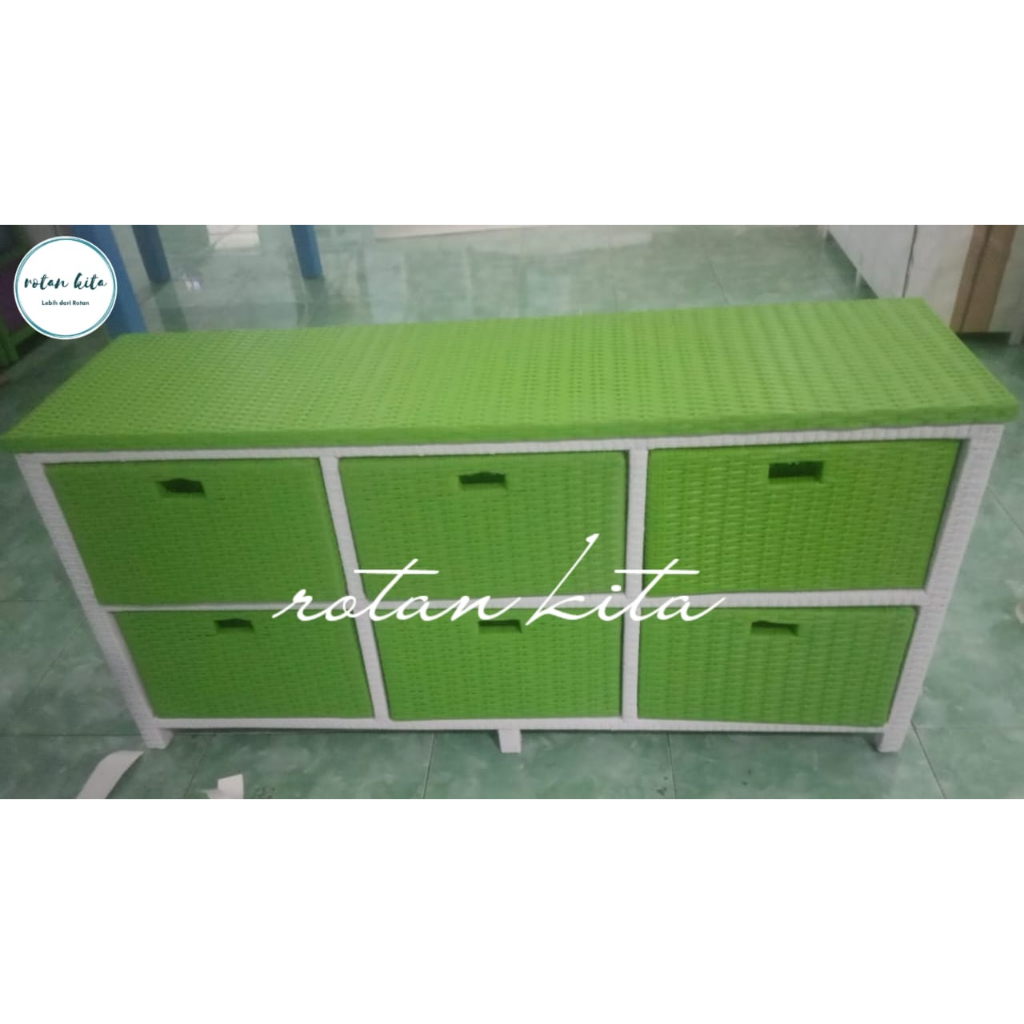 Lemari Plastik Susun 6 Laci Rotan Sintetis