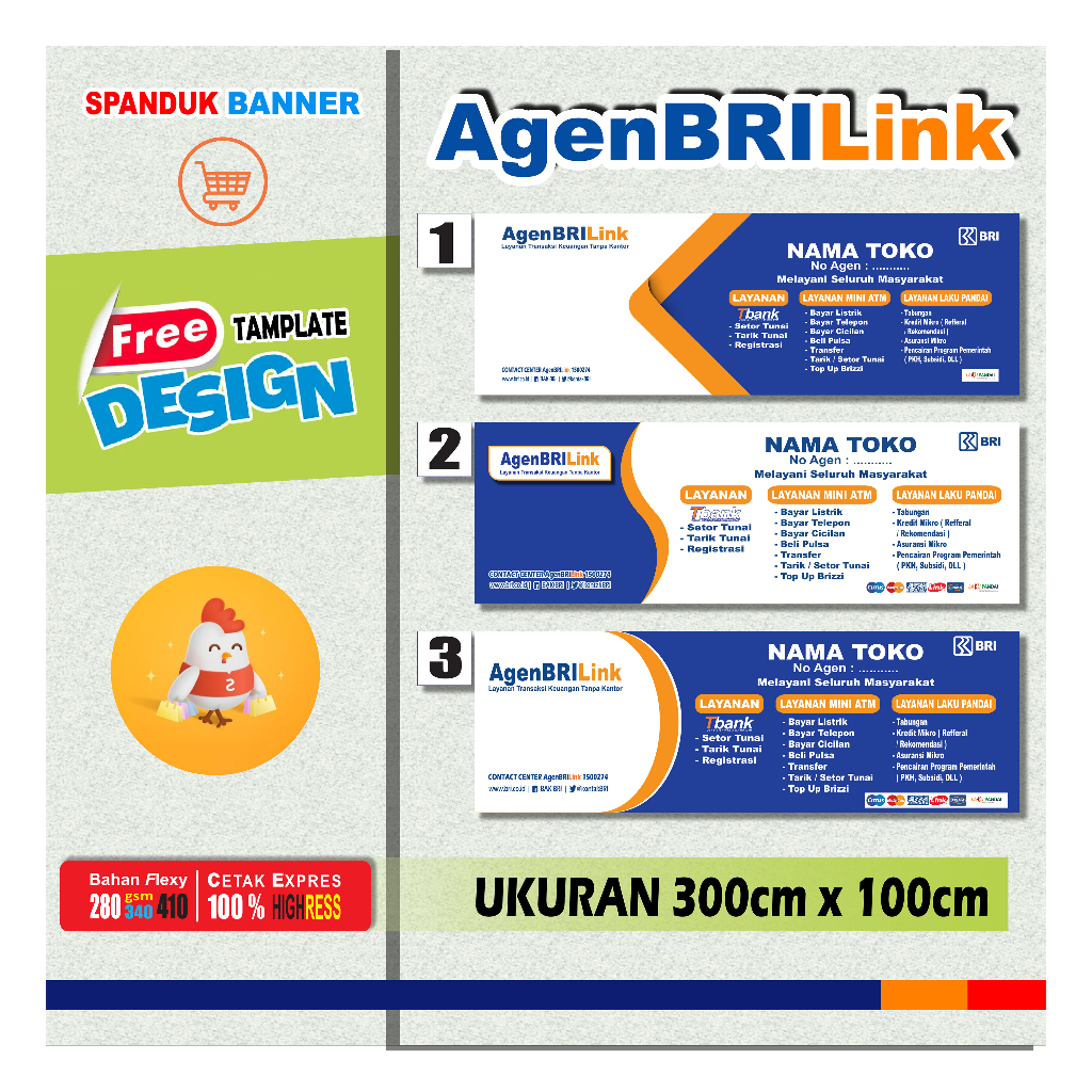 Spanduk banner AgenBRILink, size 300cm x 100cm