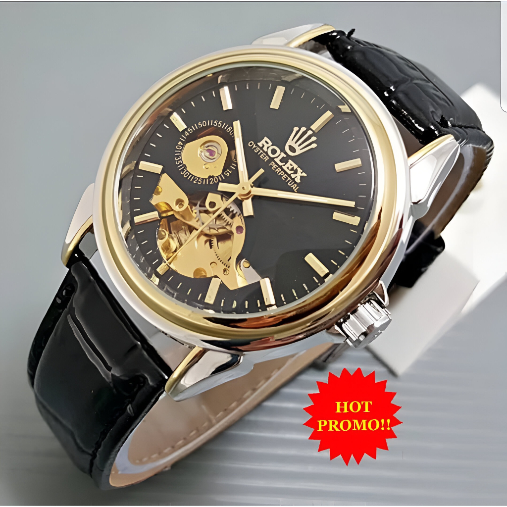 JAM TANGAN CASUAL ANALOG ROLEX AUTOMATIC SKELTON MESIN TANPA BATRE SBG-0109 + BOX EKSKLUSIF