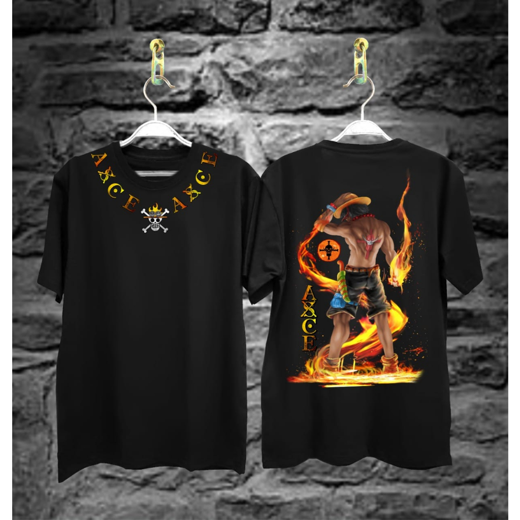 Baju Kaos T-shirt Distro Terbaru / Kaos One Piece Ace Berdiri Hitam / Kaos Kekinian / Kaos Anime / K