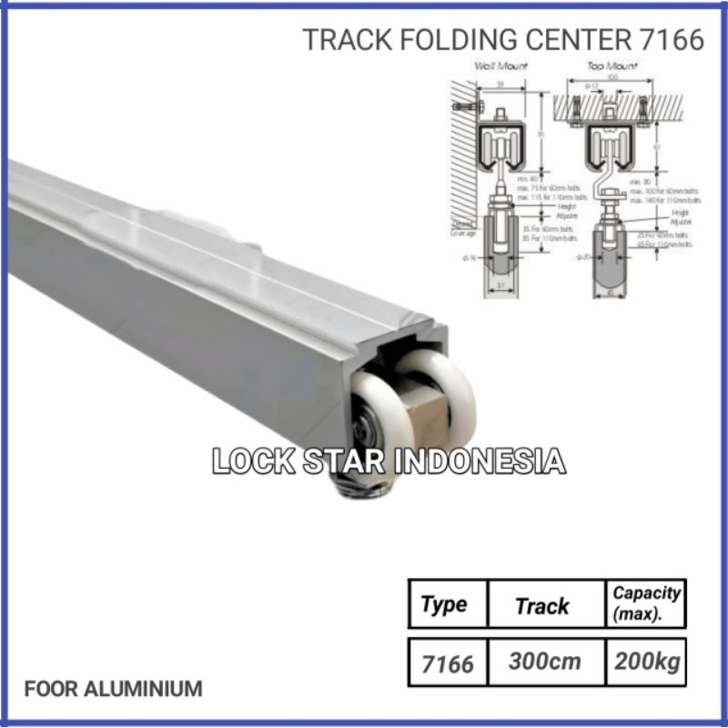 Rel pintu lipat Atas Aluminiun 3 meter Folding / Rel Gantung Pintu geser / Top Track Folding