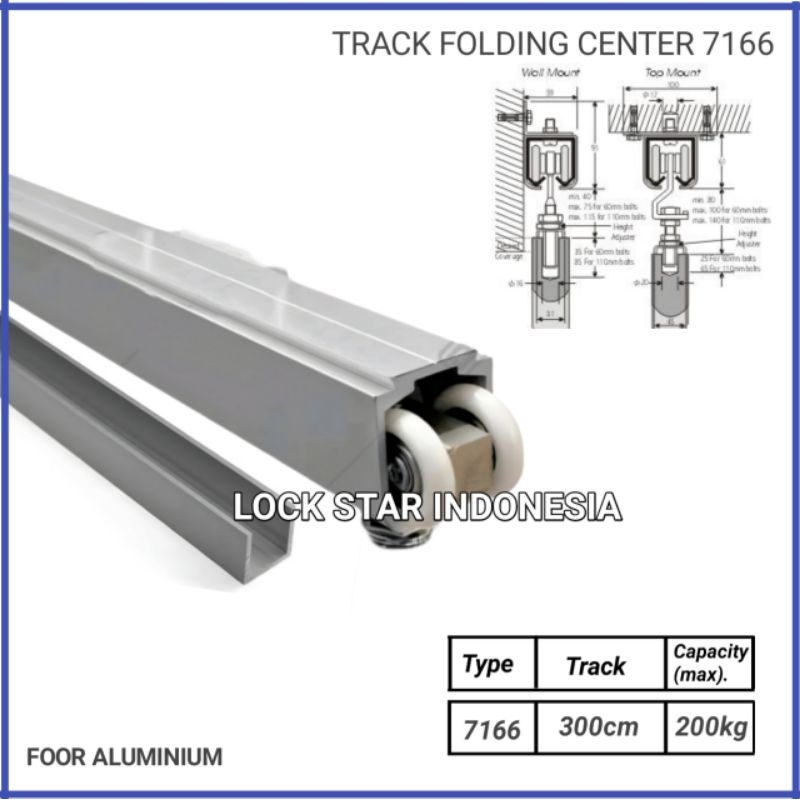 Rel pintu lipat Atas Bawah Folding / Rel pintu gantung Top Bottom / Rel Sliding Husky Track Foor alu