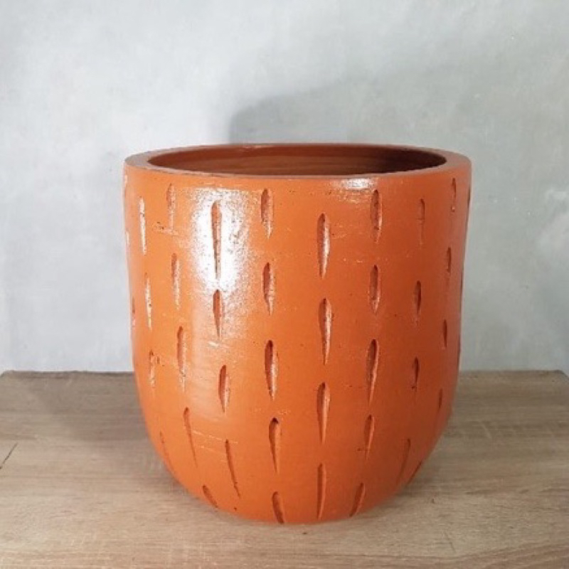 Pot Gerabah Terracotta Motif Hujan / Pot Terakota Tanah Liat Aesthetic Pottery