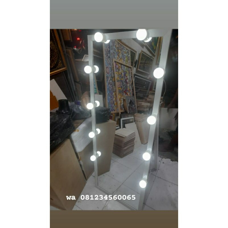 cermin berdiri Ready stok 35x127cm cermin+lampu fullbody