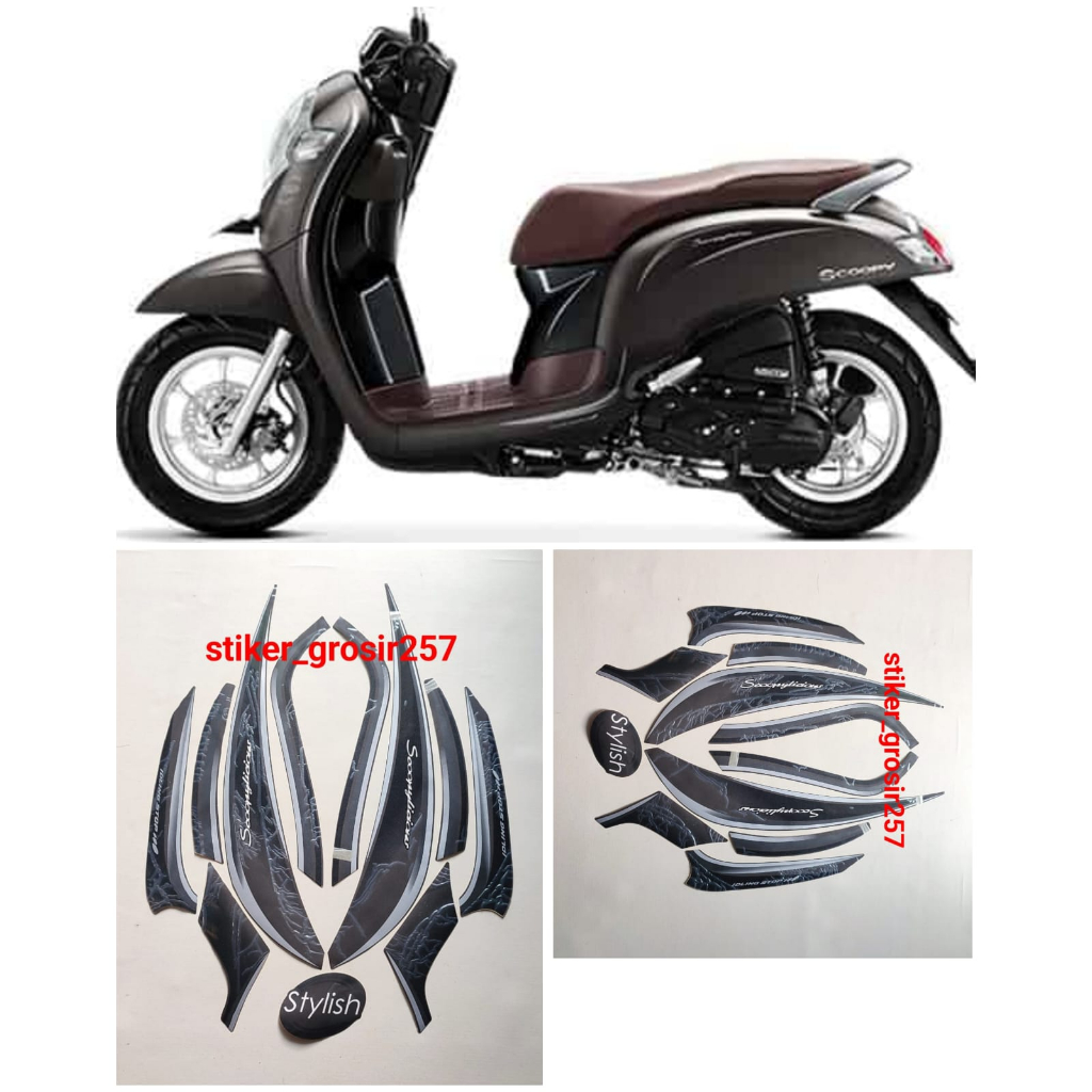 STIKER STRIPING & LIS BODY SCOOPY FI STYLISH 2018 WARNA ABU MATTE BROWN