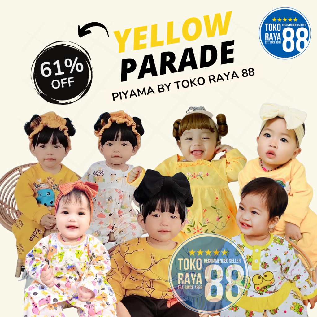 [YELLOW PARADE PIYAMA 01] TOKO RAYA 88, Setelan Baju Bayi 3-18 Bulan, Kaos Anak Lengan Panjang Murah