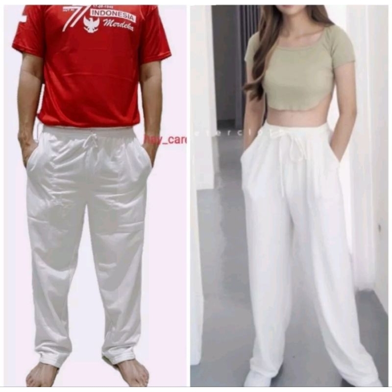 Ready celana training pria/wanita celana putih panjang bahan premium unisex celana sport training