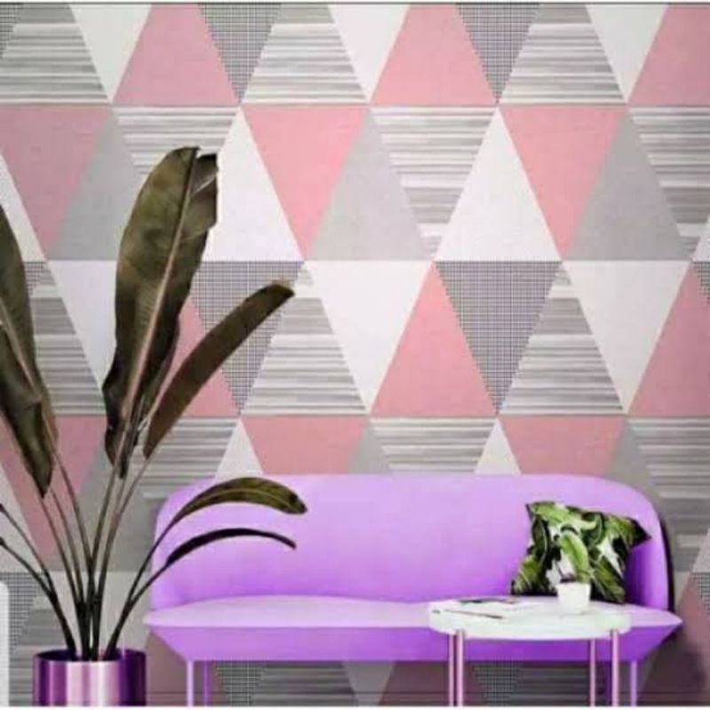 Wallpaper Sticker Dinding Segitiga Pink 3D Dekorasi Dinding Ruang Tamu Kamar Tidur Mewah Elegan Keki