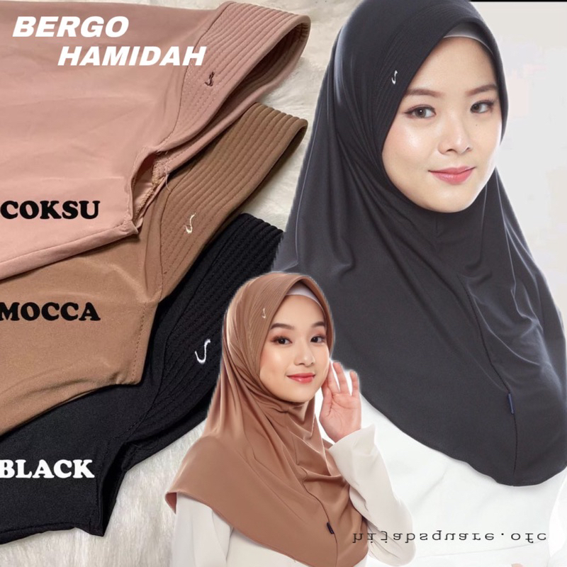BERGO HAMIDAH ORI FREE LOGO DAN LABEL MENUTUP DADA HIJAB SPORT OLAHRAGA SANTAI JERSEY JUMBO JILBAB I